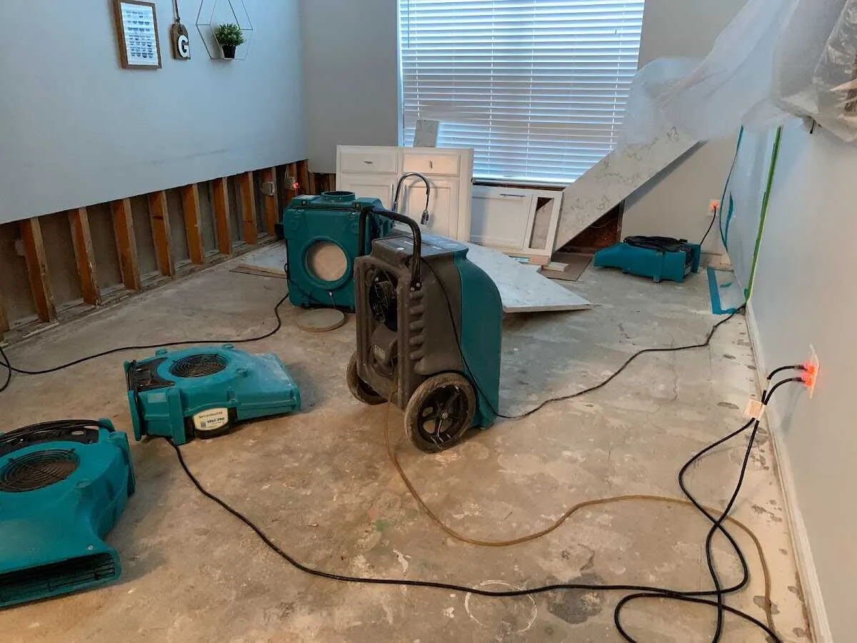 Dehumidifier in flood-cut room for Water Damage Restoration in Chico